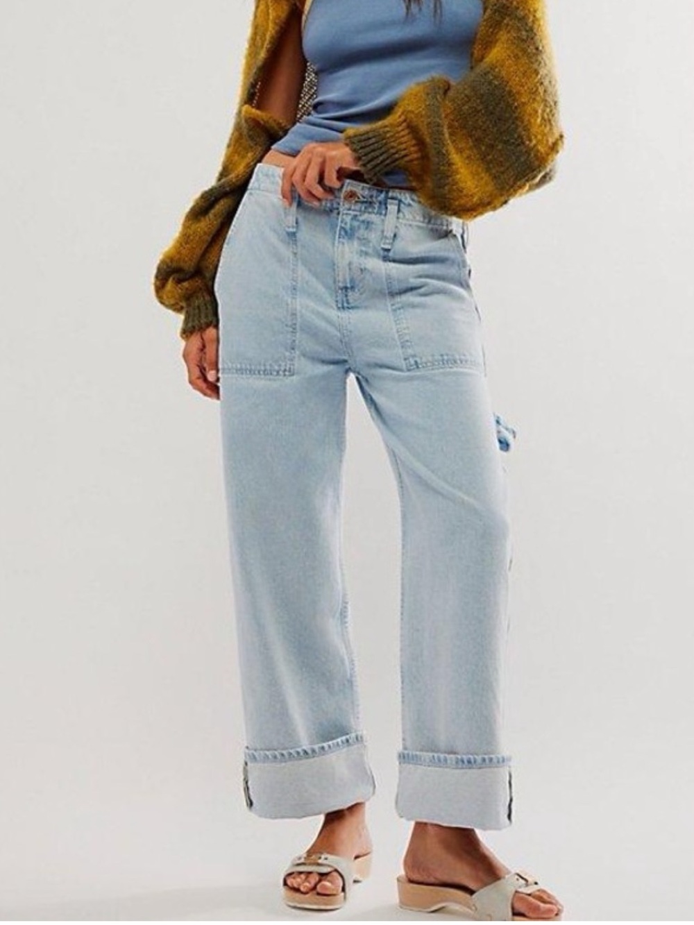 Free People We The Free Major Leagues Cuffed Cropped Jean Light Stone